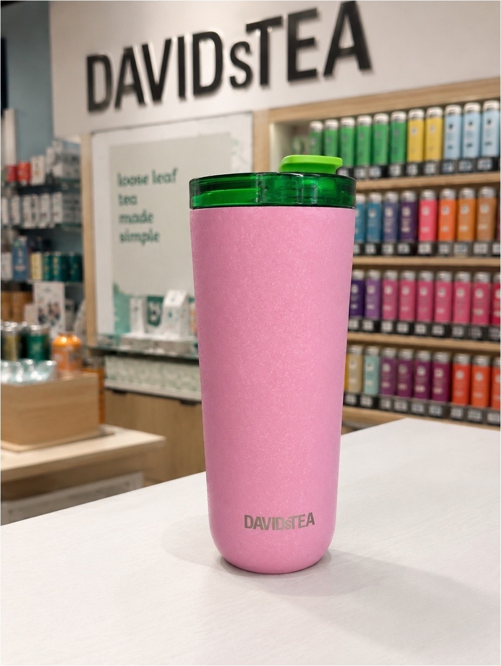 DAVIDsTEA To Go Stainless Steel Travel Tumbler Pink Green BPA Free Tea Mug
